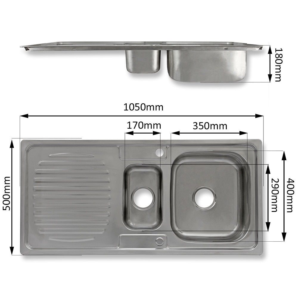 Évier de Cuisine en Acier Inoxydable 105cm x 50cm et Robinet Rainbow