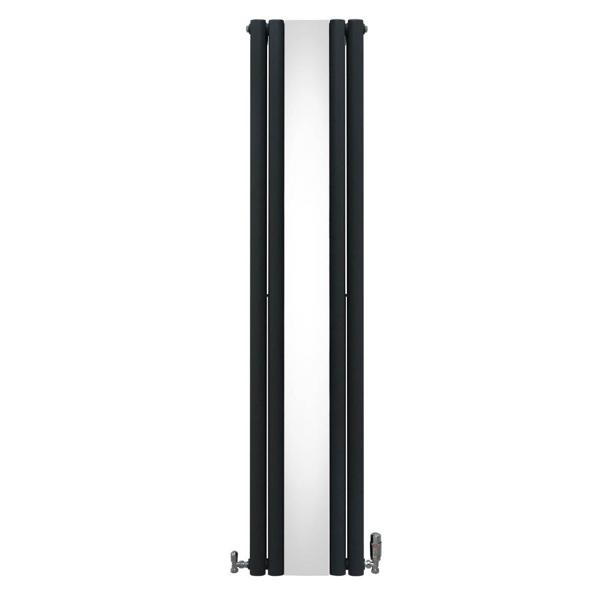 Radiateur à Colonne Ovale avec Miroir & Valves - 1800mm x 380mm – Gris Anthracite