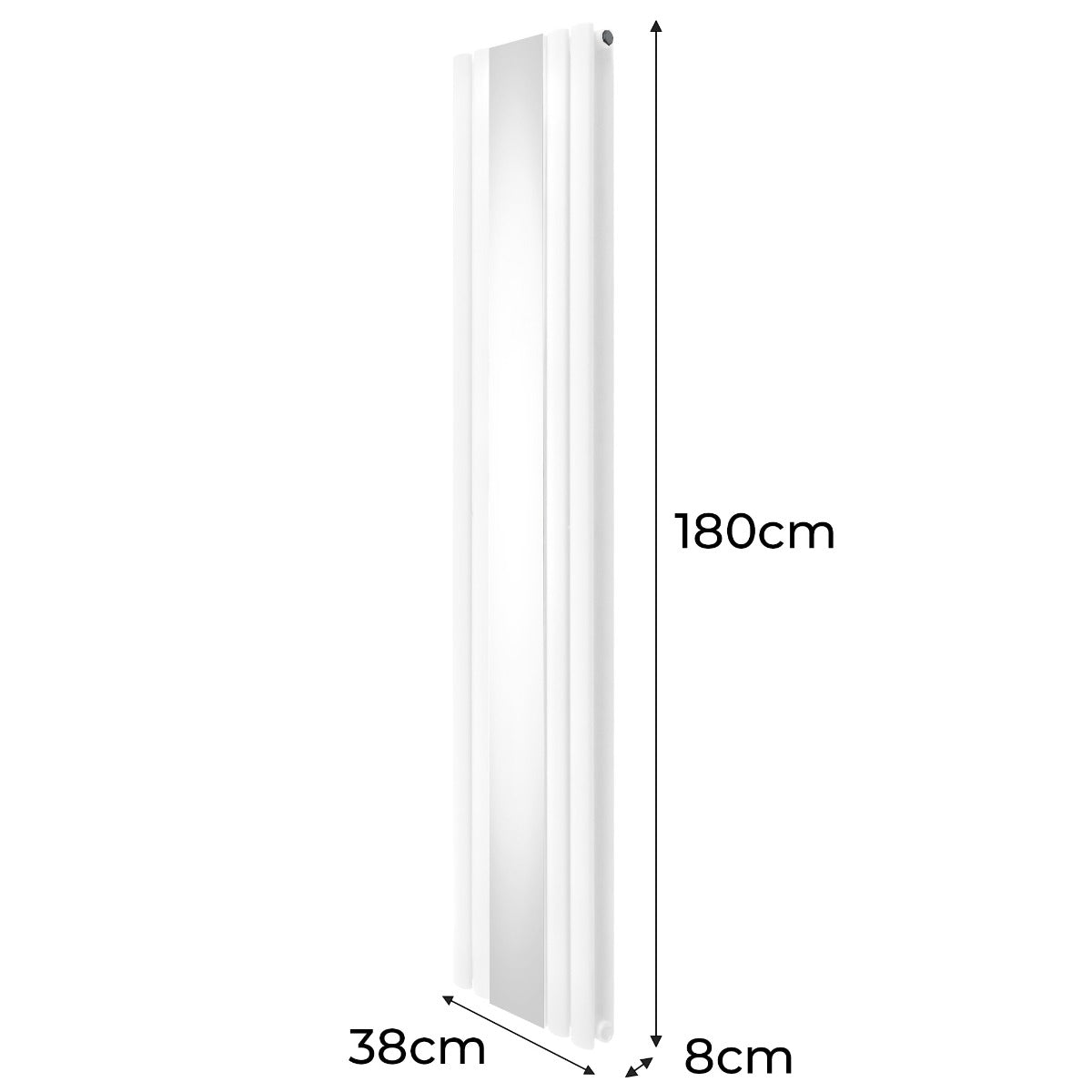 Radiateur à Colonne Ovale avec Miroir & Valves - 1800mm x 380mm – Blanc