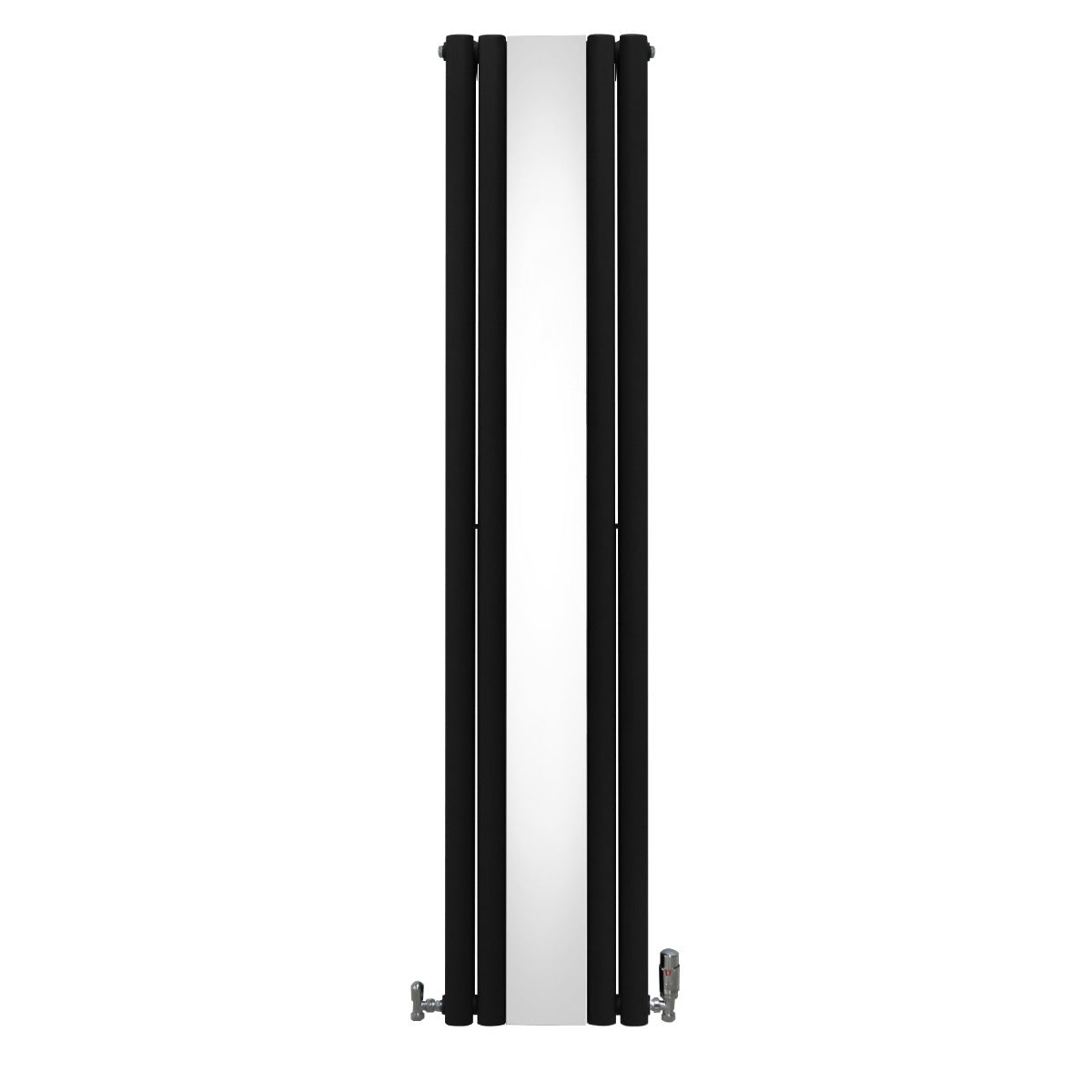 Radiateur à Colonne Ovale avec Miroir & Valves - 1800mm x 380mm – Noir