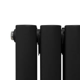 Radiateur à Colonne Ovale avec Miroir & Valves - 1800mm x 380mm – Noir