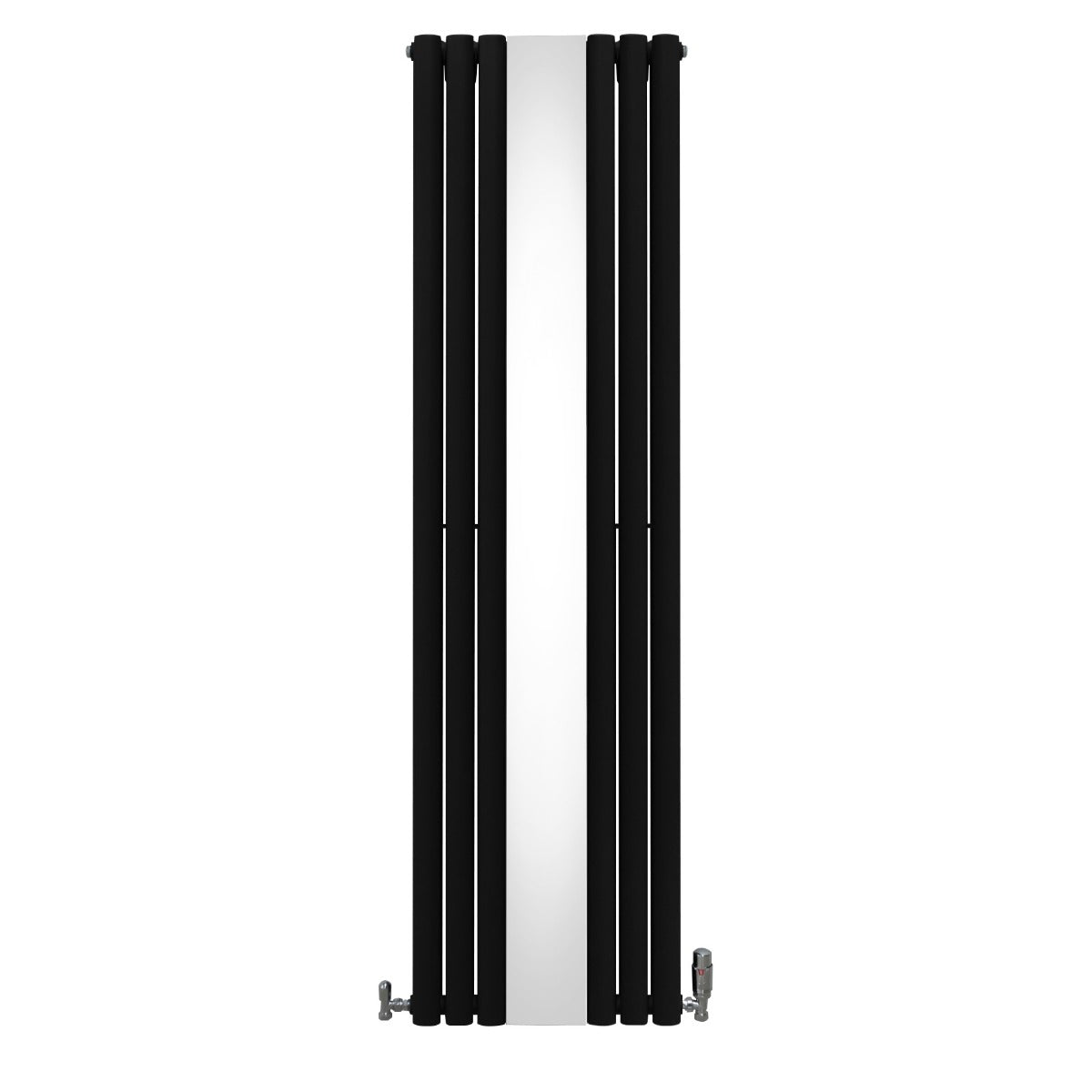 Radiateur à Colonne Ovale avec Miroir & Valves - 1800mm x 500mm – Noir
