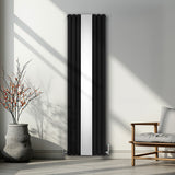 Radiateur à Colonne Ovale avec Miroir & Valves - 1800mm x 500mm – Noir