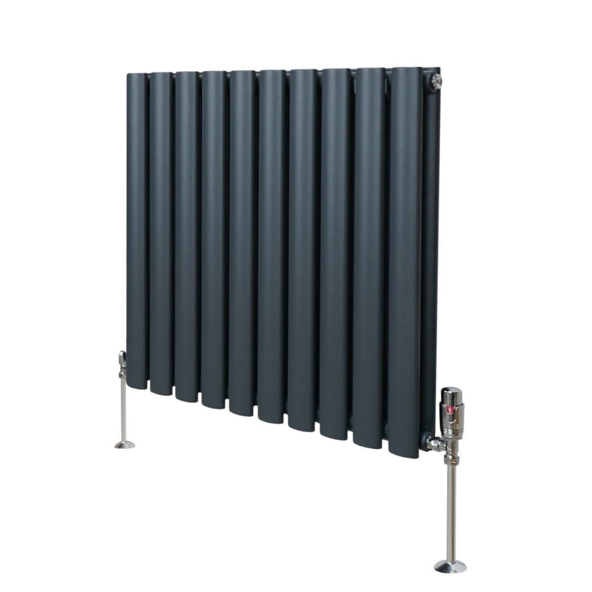 Radiateur à Colonne Ovale & Robinet Thermostatique Chromé - 600mm x 600mm – Gris Anthracite