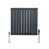 Radiateur à Colonne Ovale & Robinet Thermostatique Chromé - 600mm x 600mm – Gris Anthracite