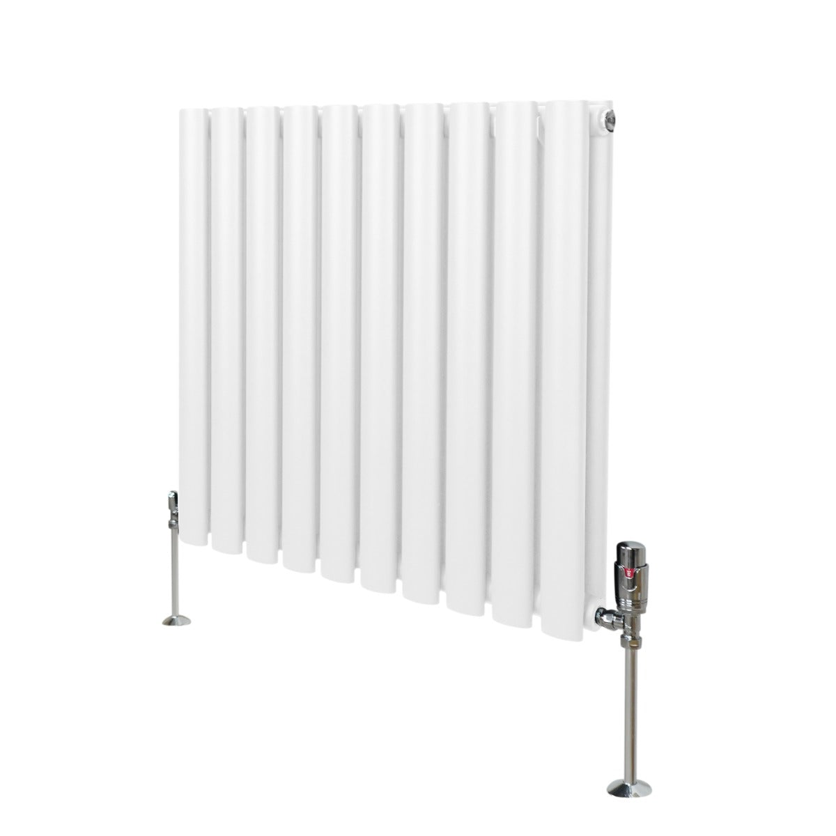 Radiateur à Colonne Ovale & Robinet Thermostatique Chromé - 600mm x 600mm – Blanc