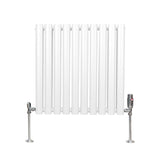 Radiateur à Colonne Ovale & Robinet Thermostatique Chromé - 600mm x 600mm – Blanc