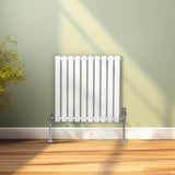 Radiateur à Colonne Ovale & Robinet Thermostatique Chromé - 600mm x 600mm – Blanc