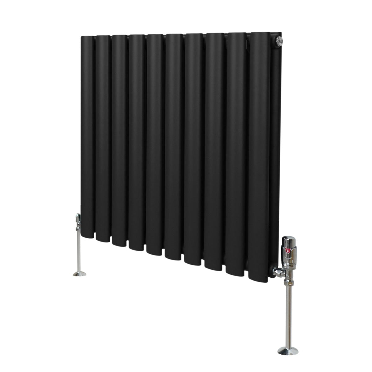 Radiateur à Colonne Ovale & Robinet Thermostatique Chromé - 600mm x 600mm – Noir