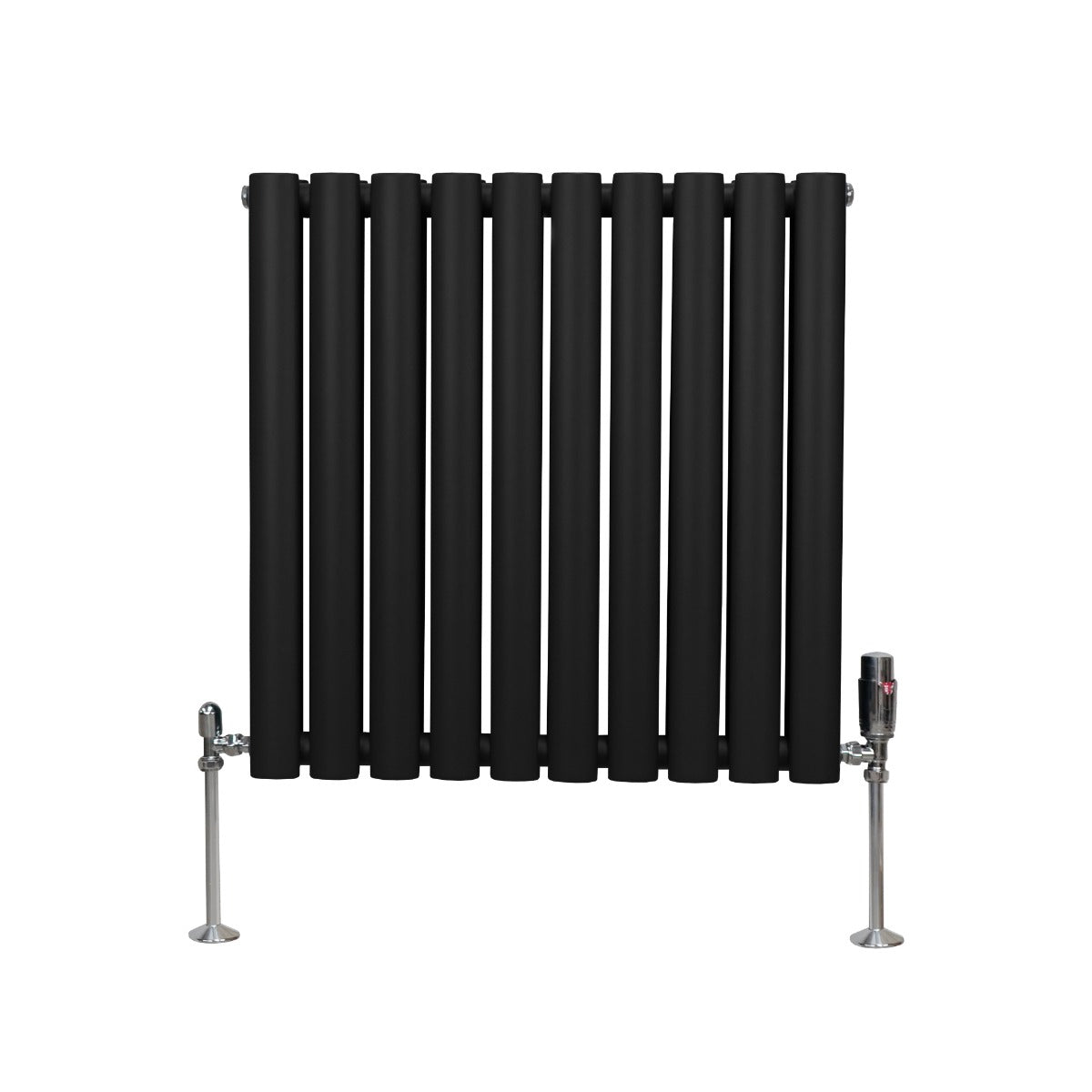 Radiateur à Colonne Ovale & Robinet Thermostatique Chromé - 600mm x 600mm – Noir