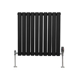 Radiateur à Colonne Ovale & Robinet Thermostatique Chromé - 600mm x 600mm – Noir