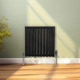 Radiateur à Colonne Ovale & Robinet Thermostatique Chromé - 600mm x 600mm – Noir