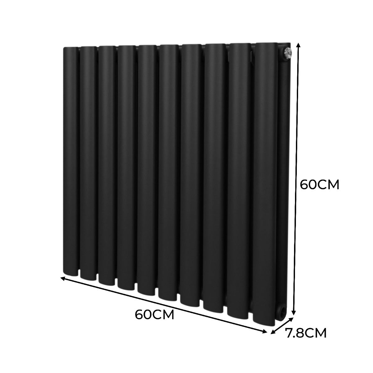 Radiateur à Colonne Ovale & Robinet Thermostatique Chromé - 600mm x 600mm – Noir