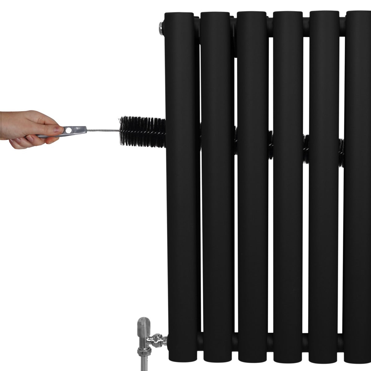 Radiateur à Colonne Ovale & Robinet Thermostatique Chromé - 600mm x 600mm – Noir