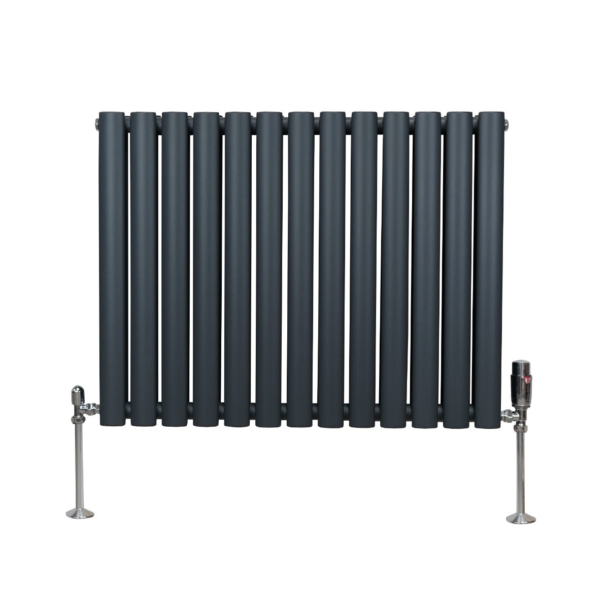 Radiateur à Colonne Ovale & Robinet Thermostatique Chromé - 600mm x 780mm – Gris Anthracite