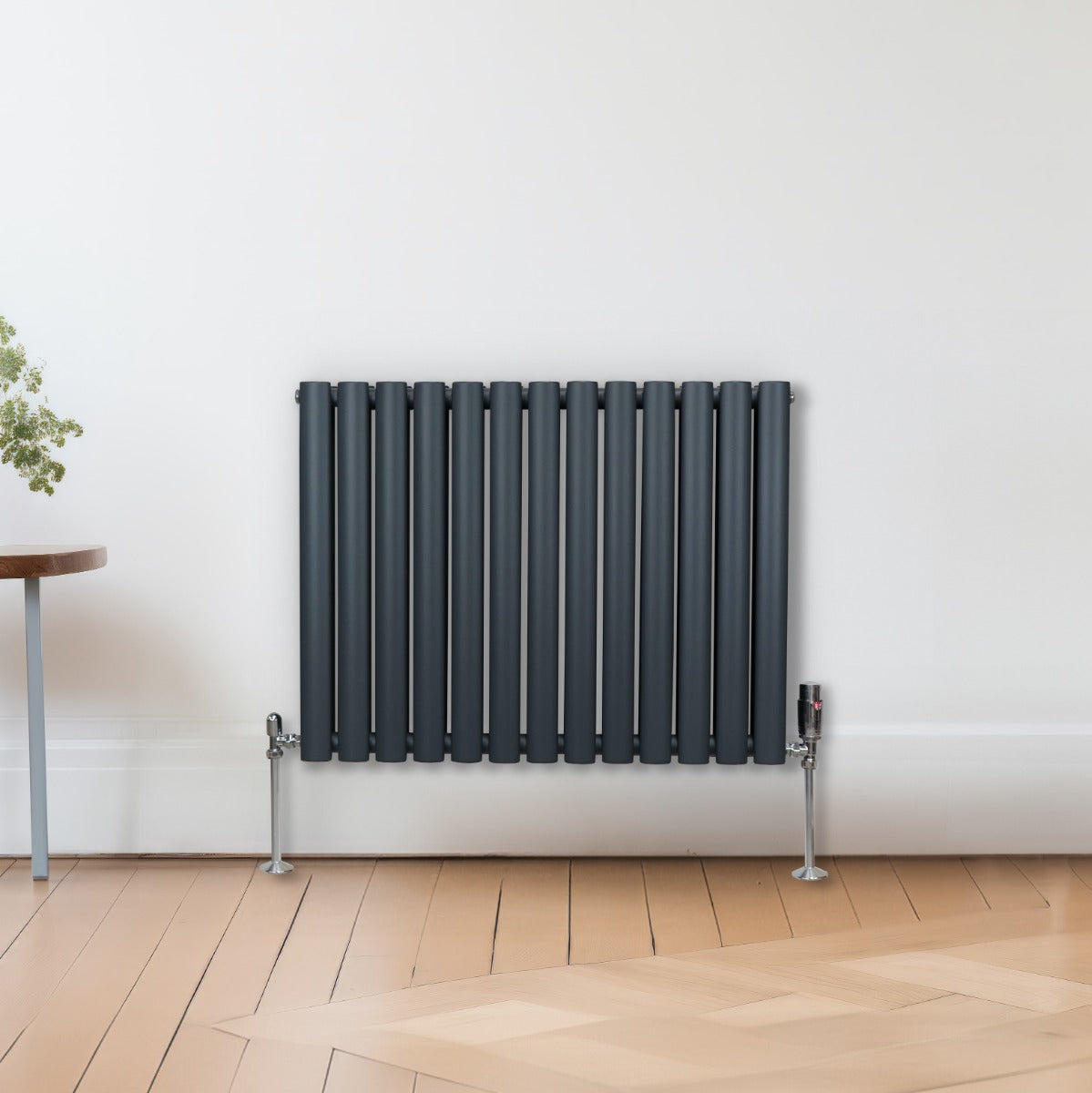 Radiateur à Colonne Ovale & Robinet Thermostatique Chromé - 600mm x 780mm – Gris Anthracite