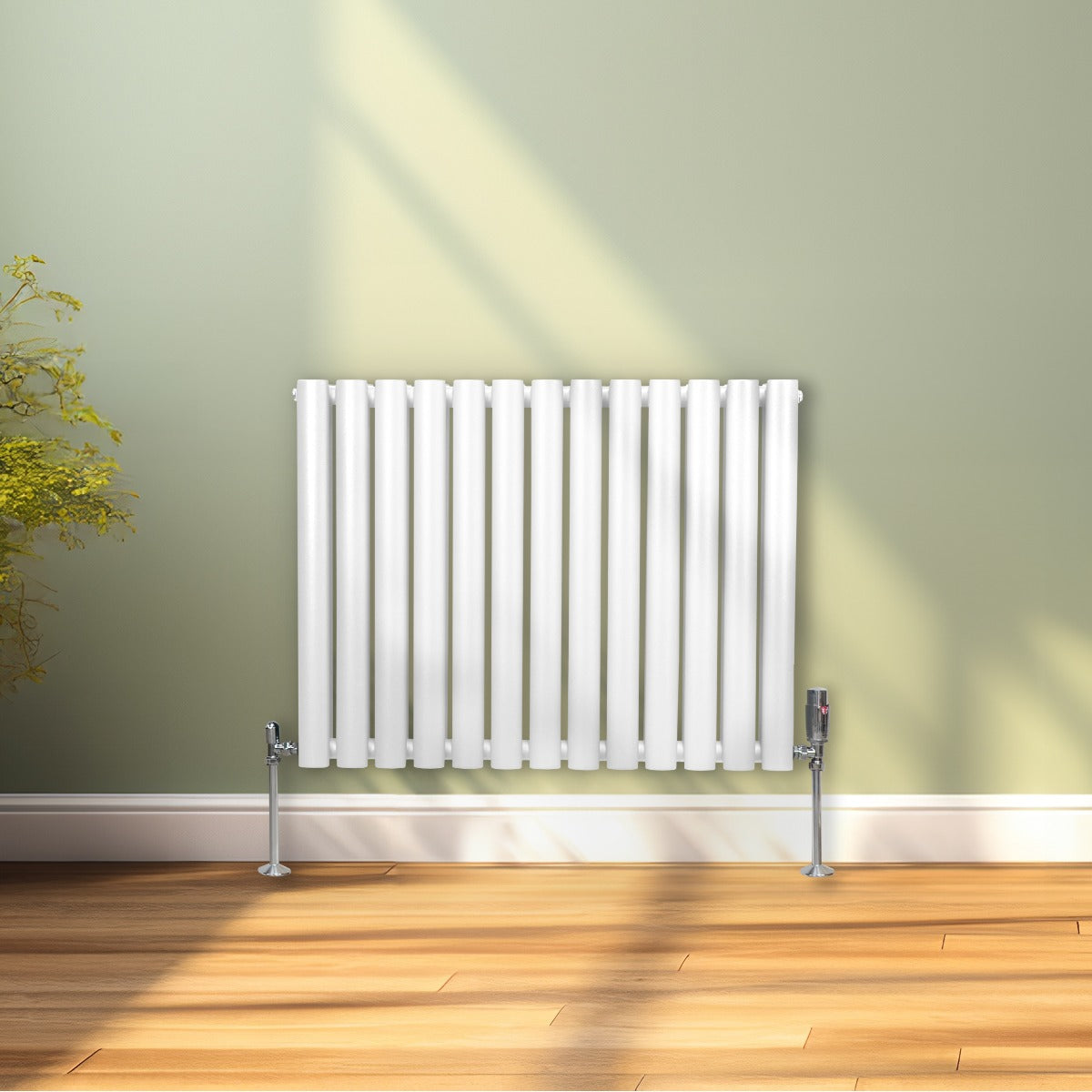 Radiateur à Colonne Ovale & Robinet Thermostatique Chromé - 600mm x 780mm – Blanc