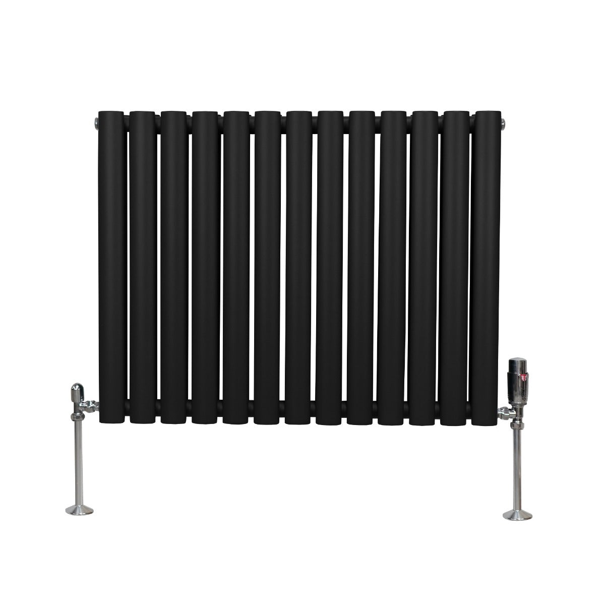 Radiateur à Colonne Ovale & Robinet Thermostatique Chromé - 600mm x 780mm – Noir