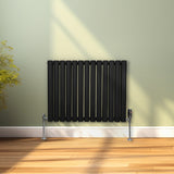 Radiateur à Colonne Ovale & Robinet Thermostatique Chromé - 600mm x 780mm – Noir