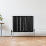 Radiateur à Colonne Ovale & Robinet Thermostatique Chromé - 600mm x 780mm – Noir