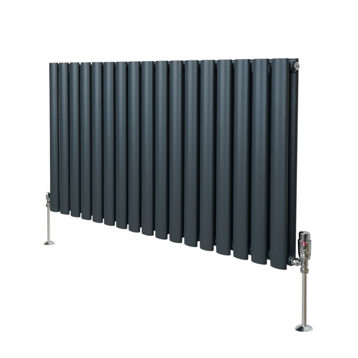 Radiateur à Colonne Ovale & Robinet Thermostatique Chromé - 600mm x 1020mm – Gris Anthracite