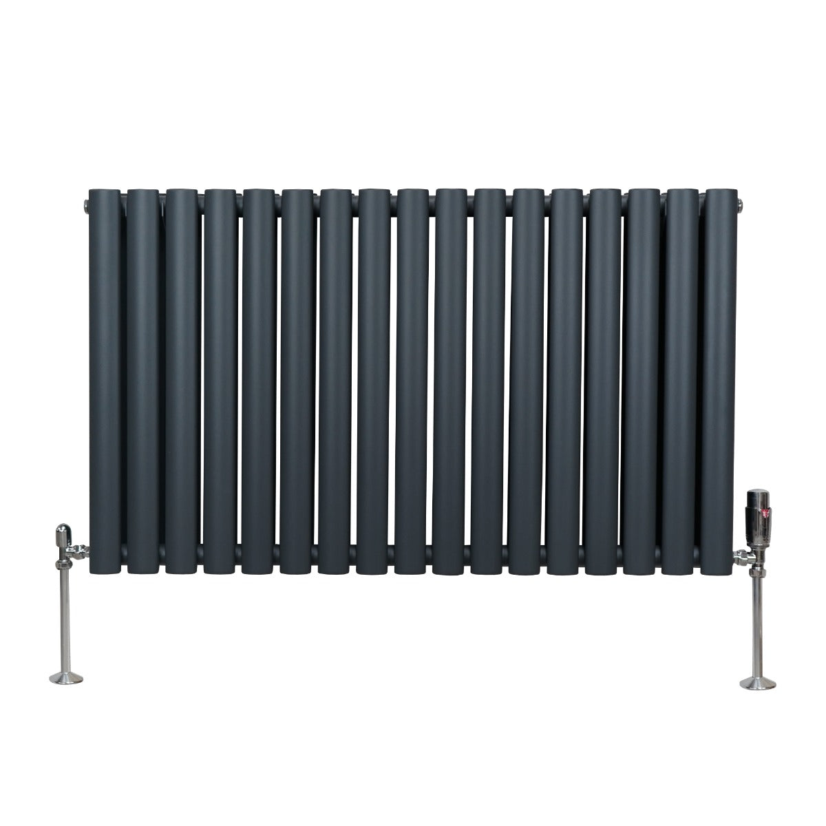 Radiateur à Colonne Ovale & Robinet Thermostatique Chromé - 600mm x 1020mm – Gris Anthracite