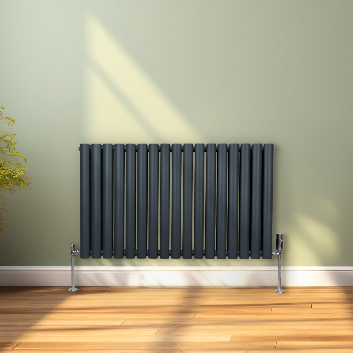 Radiateur à Colonne Ovale & Robinet Thermostatique Chromé - 600mm x 1020mm – Gris Anthracite