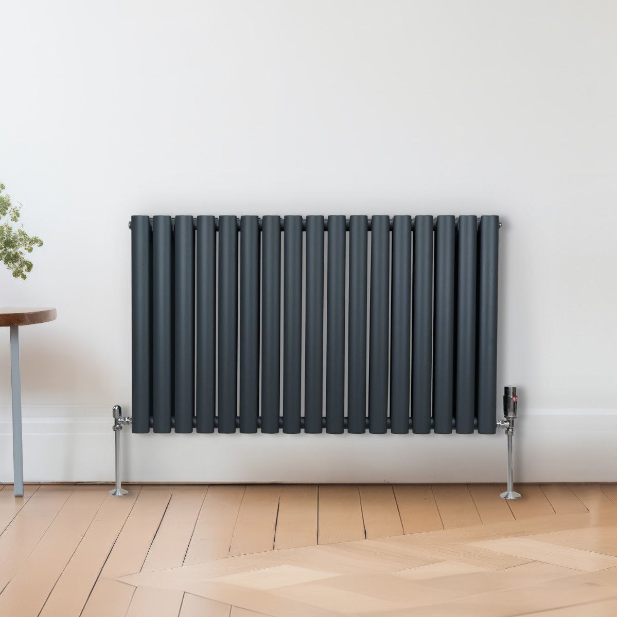 Radiateur à Colonne Ovale & Robinet Thermostatique Chromé - 600mm x 1020mm – Gris Anthracite