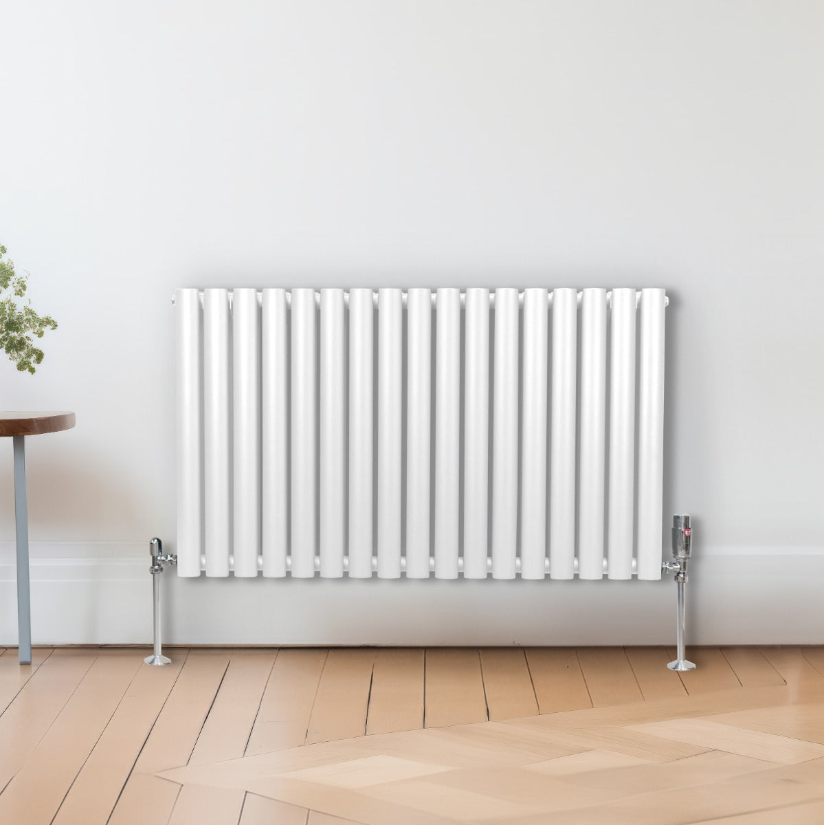 Radiateur à Colonne Ovale & Robinet Thermostatique Chromé - 600mm x 1020mm – Blanc