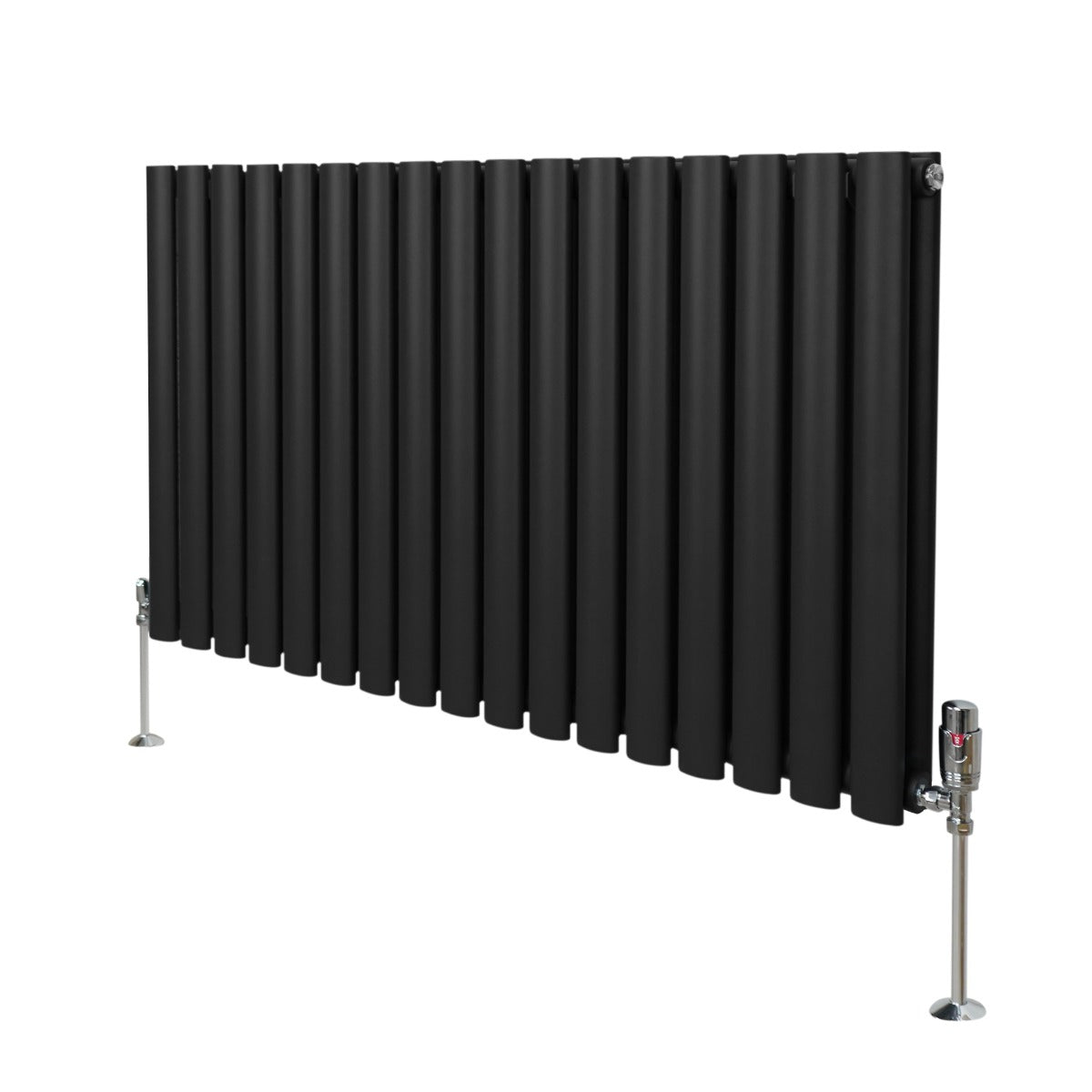 Radiateur à Colonne Ovale & Robinet Thermostatique Chromé - 600mm x 1020mm – Noir