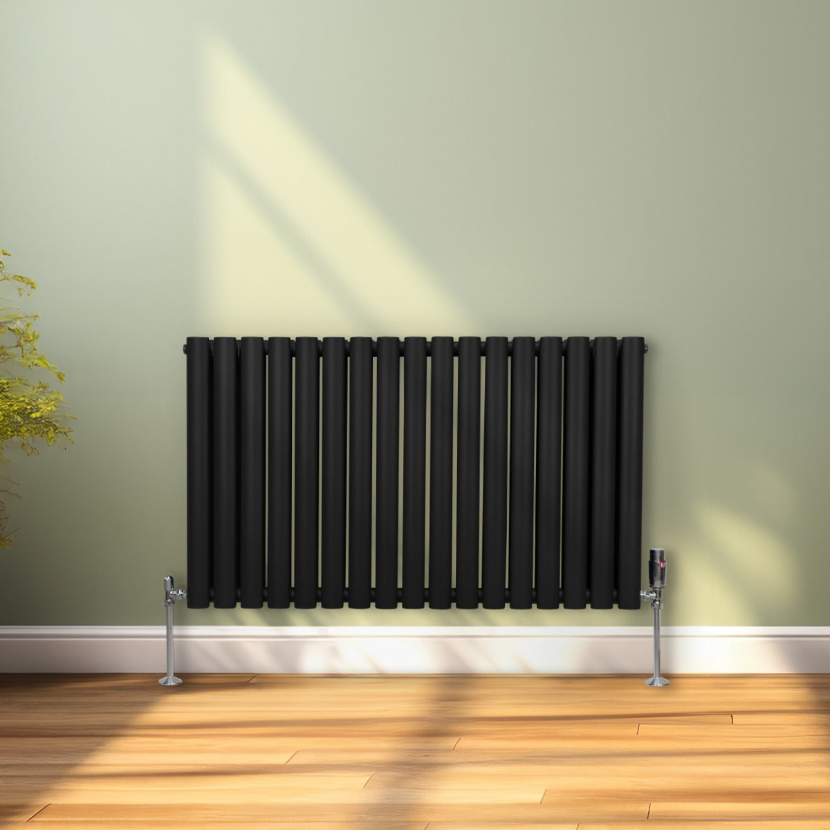 Radiateur à Colonne Ovale & Robinet Thermostatique Chromé - 600mm x 1020mm – Noir