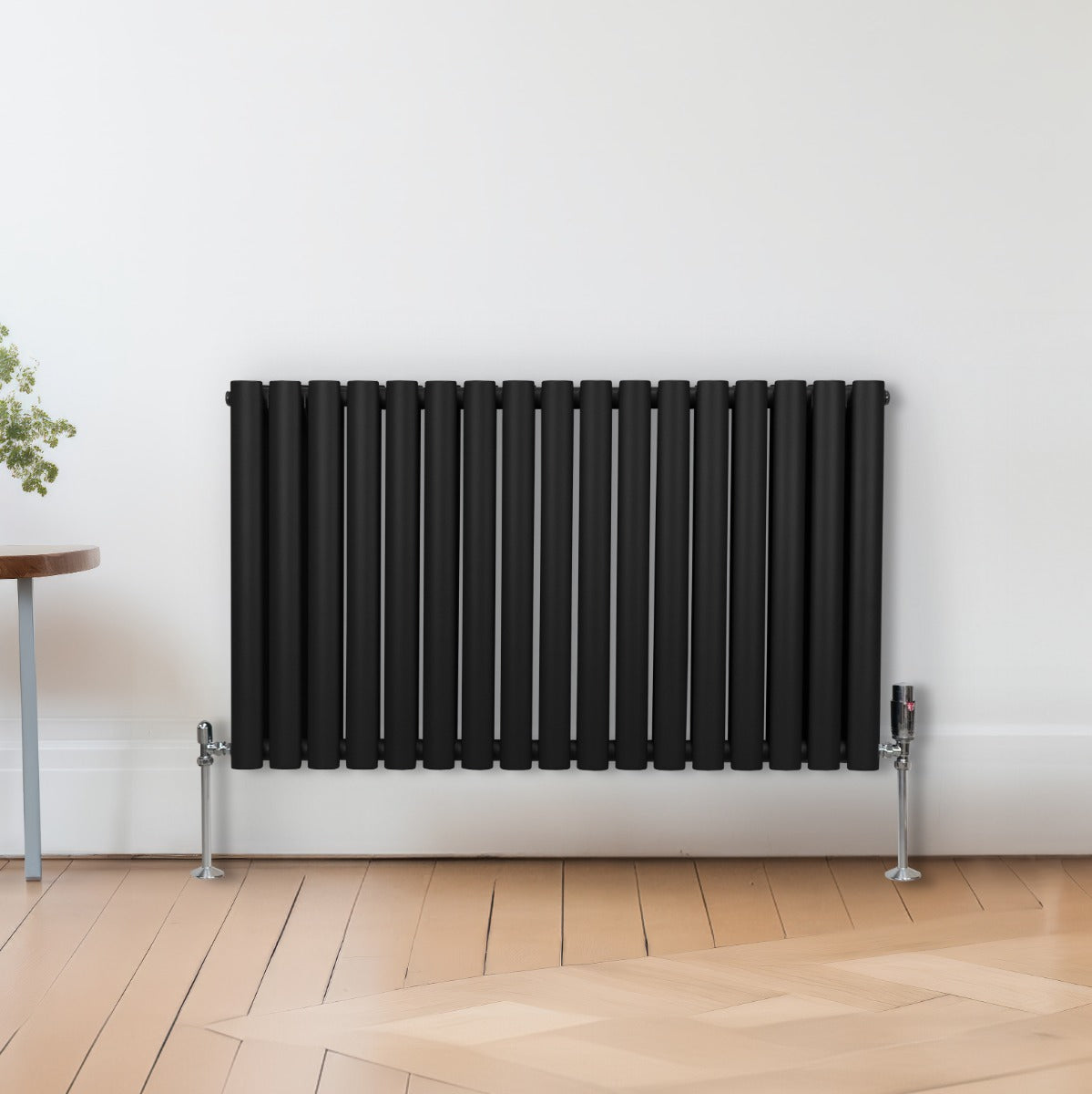 Radiateur à Colonne Ovale & Robinet Thermostatique Chromé - 600mm x 1020mm – Noir