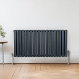 Radiateur à Colonne Ovale & Robinet Thermostatique Chromé - 600mm x 1200mm – Gris Anthracite