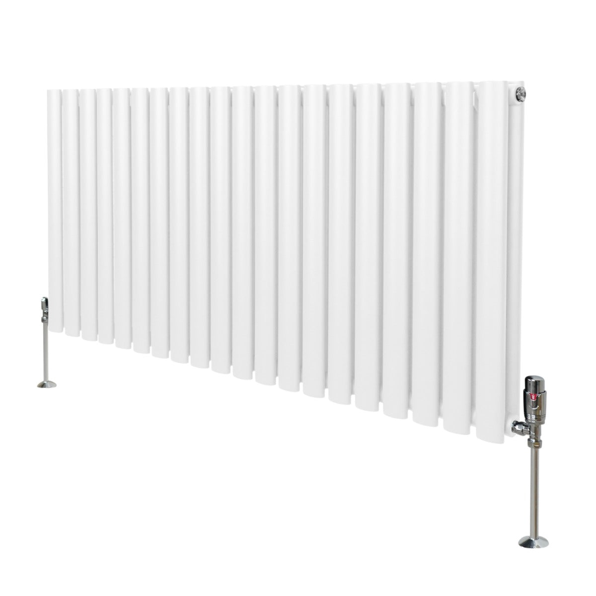 Radiateur à Colonne Ovale & Robinet Thermostatique Chromé - 600mm x 1200mm – Blanc