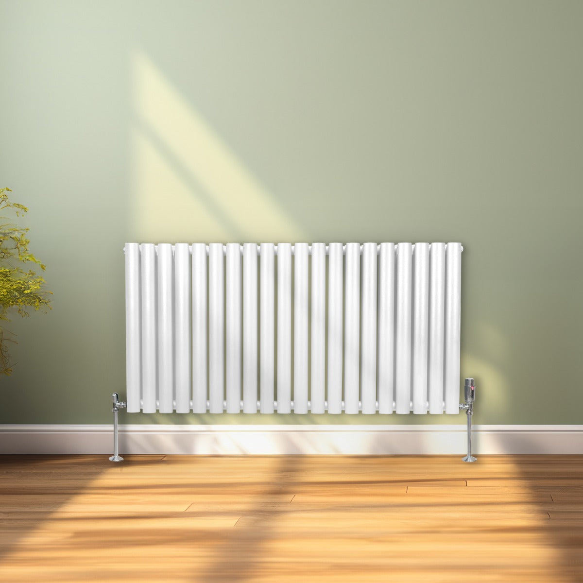 Radiateur à Colonne Ovale & Robinet Thermostatique Chromé - 600mm x 1200mm – Blanc