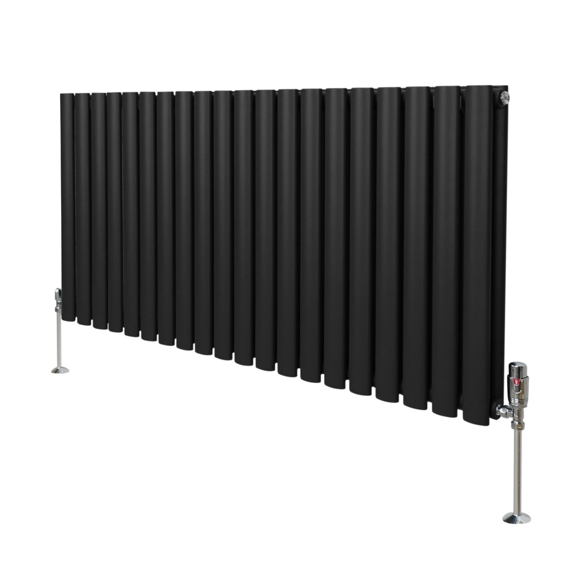 Radiateur à Colonne Ovale & Robinet Thermostatique Chromé - 600mm x 1200mm – Noir