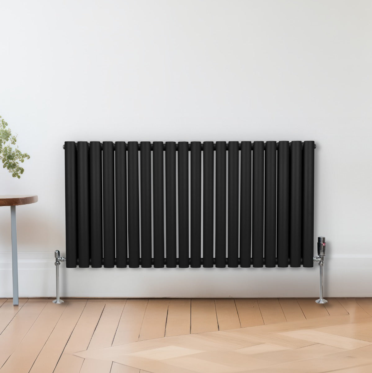 Radiateur à Colonne Ovale & Robinet Thermostatique Chromé - 600mm x 1200mm – Noir