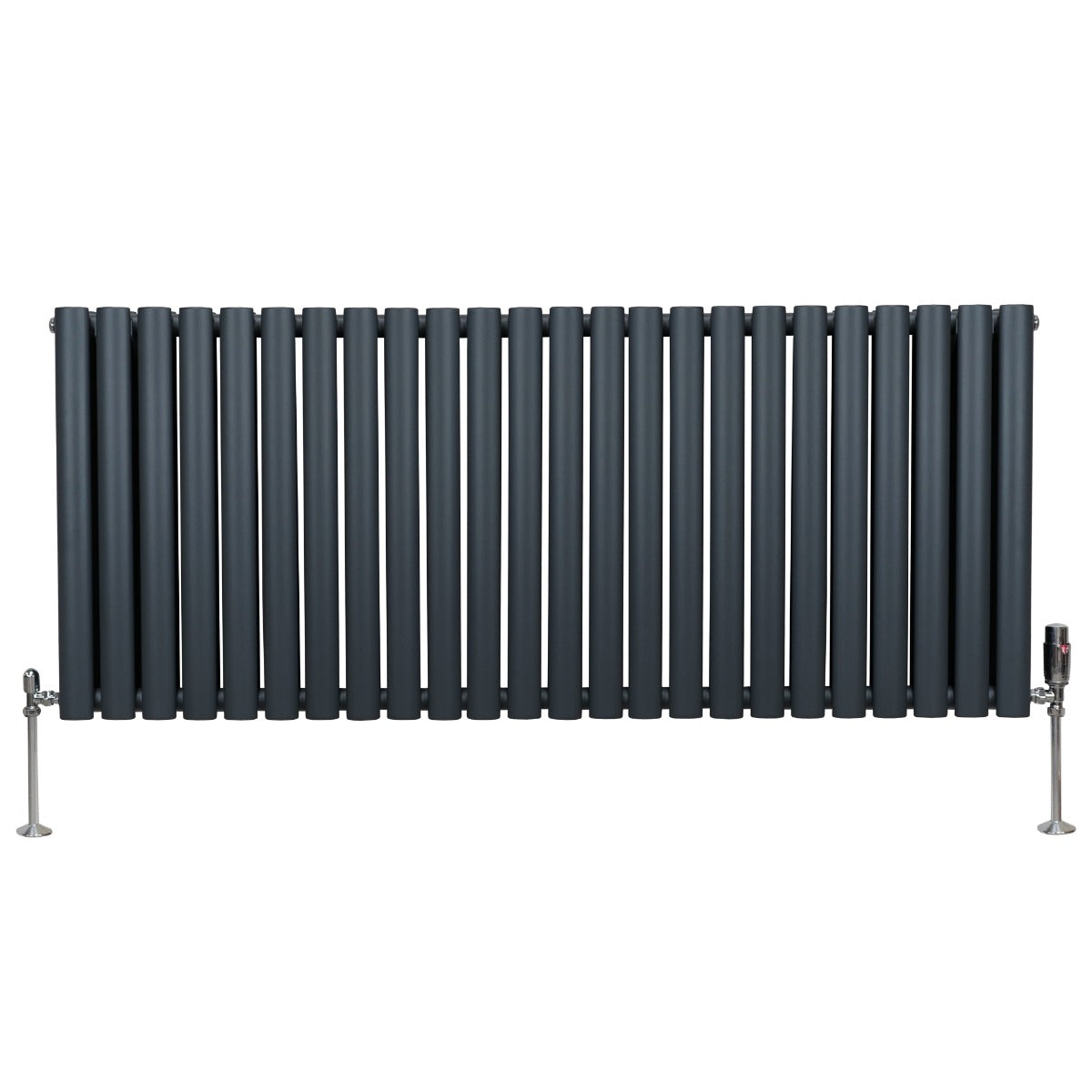 Radiateur à Colonne Ovale & Robinet Thermostatique Chromé - 600mm x 1440mm – Gris Anthracite