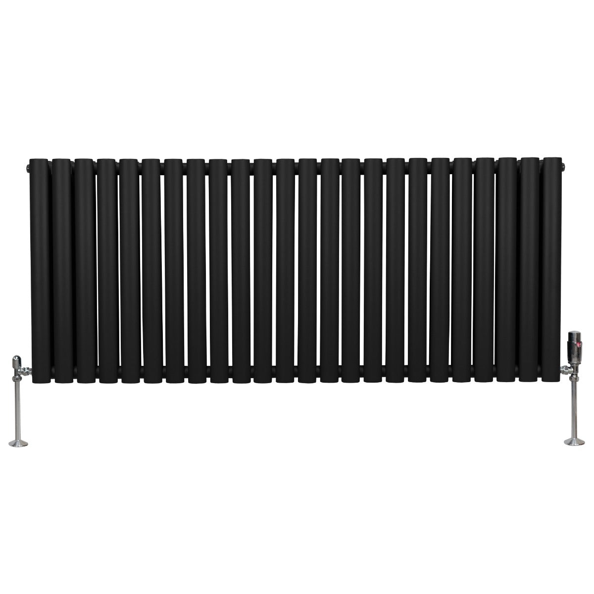 Radiateur à Colonne Ovale & Robinet Thermostatique Chromé - 600mm x 1440mm – Noir