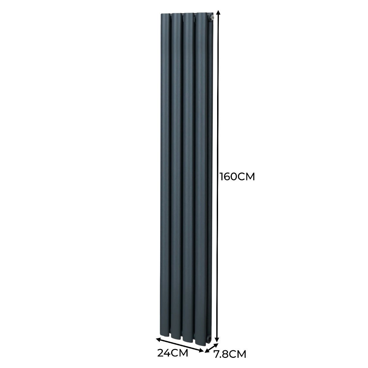 Radiateur à Colonne Ovale & Robinet Thermostatique Chromé - 1600mm x 240mm – Gris Anthracite