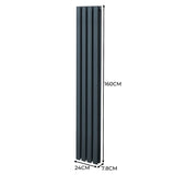 Radiateur à Colonne Ovale & Robinet Thermostatique Chromé - 1600mm x 240mm – Gris Anthracite