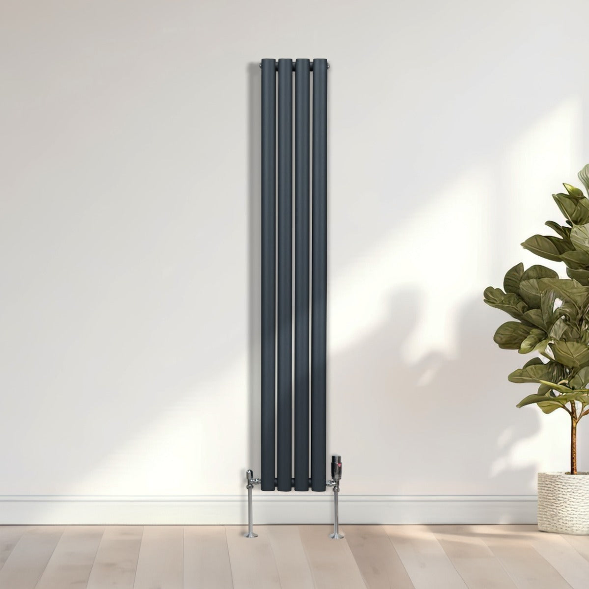 Radiateur à Colonne Ovale & Robinet Thermostatique Chromé - 1600mm x 240mm – Gris Anthracite