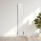 Radiateur à Colonne Ovale & Robinet Thermostatique Chromé - 1600mm x 240mm – Blanc