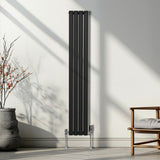 Radiateur à Colonne Ovale & Robinet Thermostatique Chromé - 1600mm x 240mm – Noir