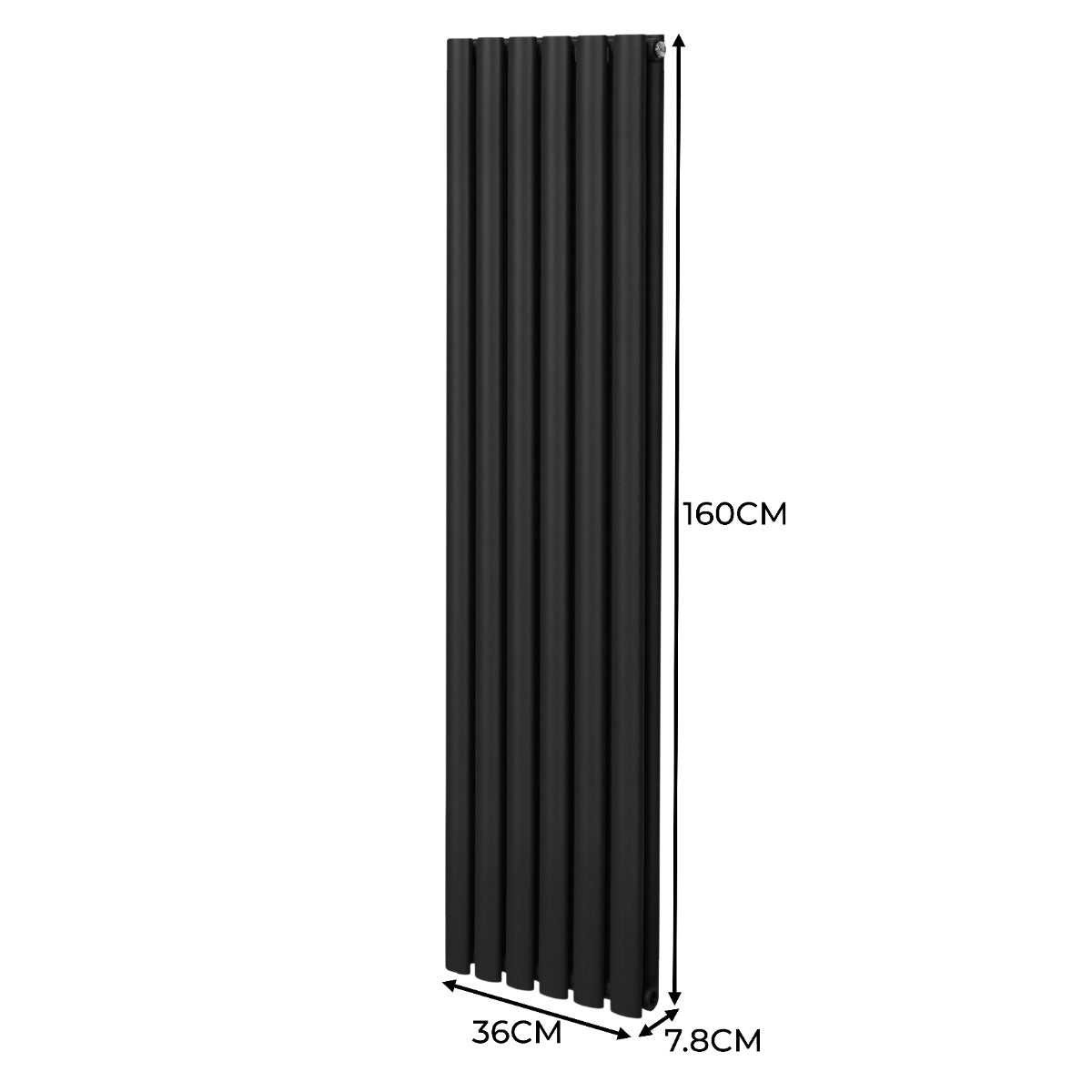 Radiateur à Colonne Ovale & Robinet Thermostatique Chromé - 1600mm x 360mm – Noir