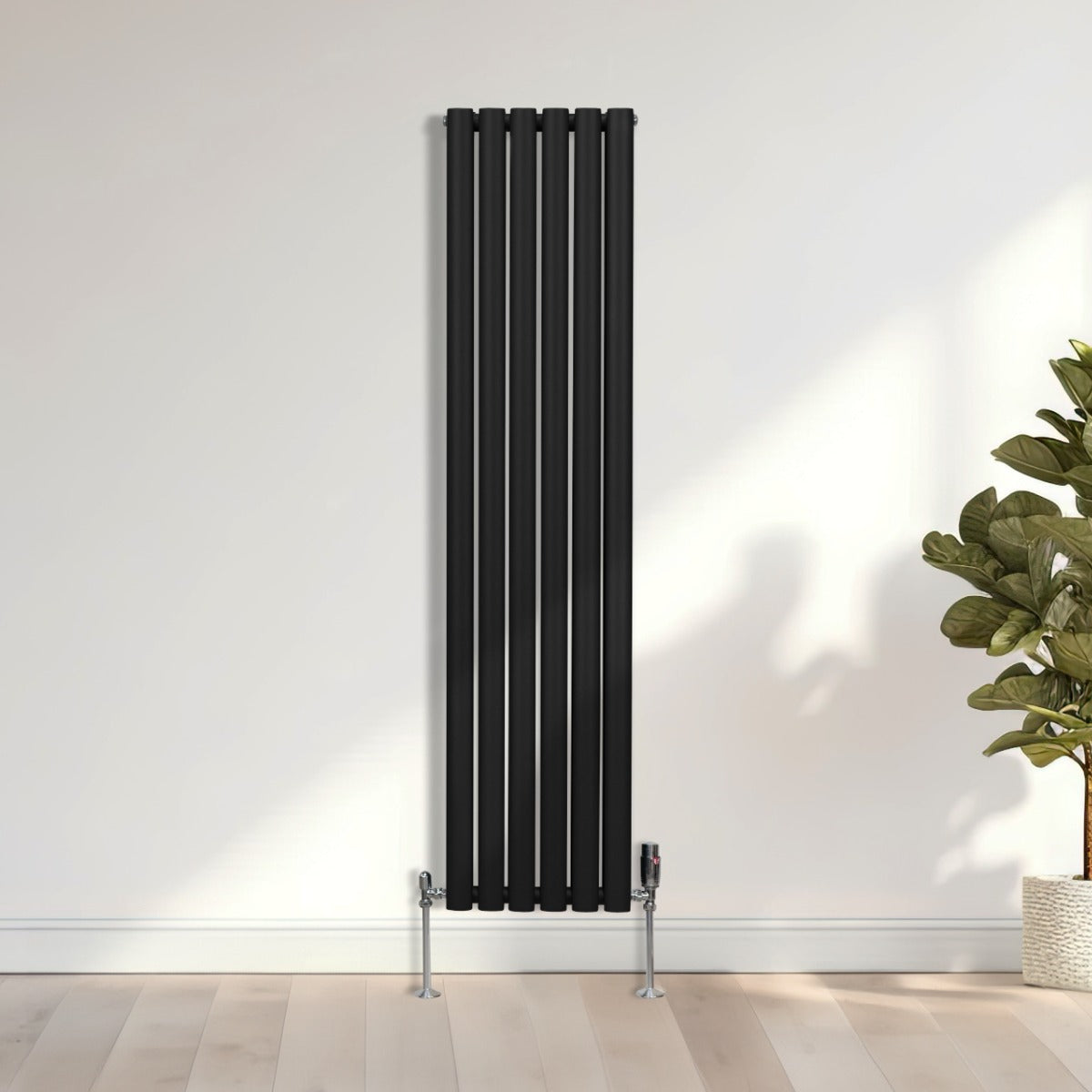 Radiateur à Colonne Ovale & Robinet Thermostatique Chromé - 1600mm x 360mm – Noir