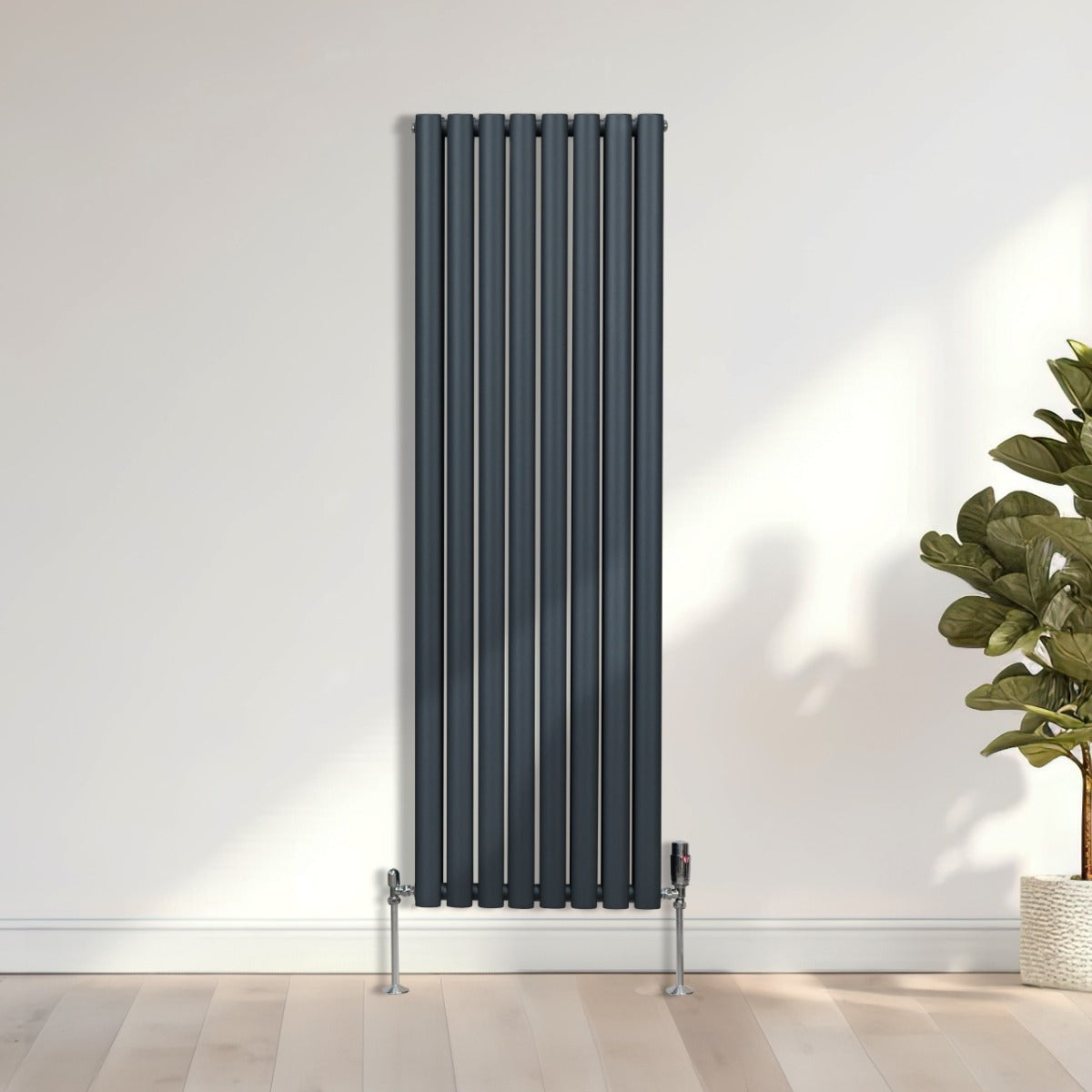 Radiateur à Colonne Ovale & Robinet Thermostatique Chromé - 1600mm x 480mm – Gris Anthracite