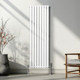 Radiateur à Colonne Ovale & Robinet Thermostatique Chromé - 1600mm x 480mm – Blanc