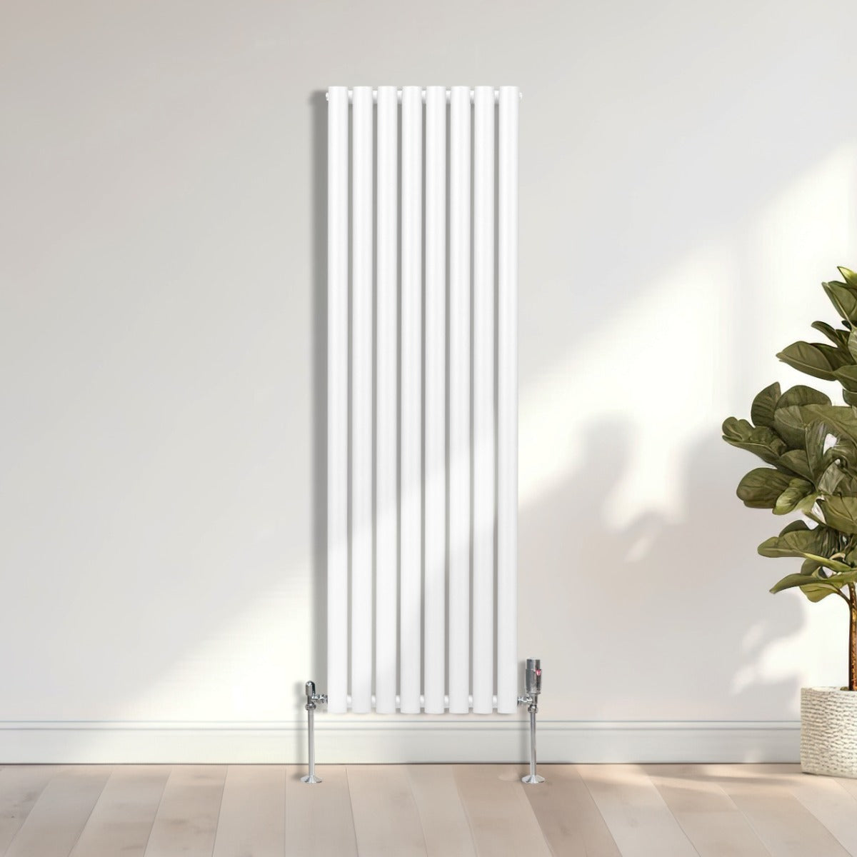 Radiateur à Colonne Ovale & Robinet Thermostatique Chromé - 1600mm x 480mm – Blanc