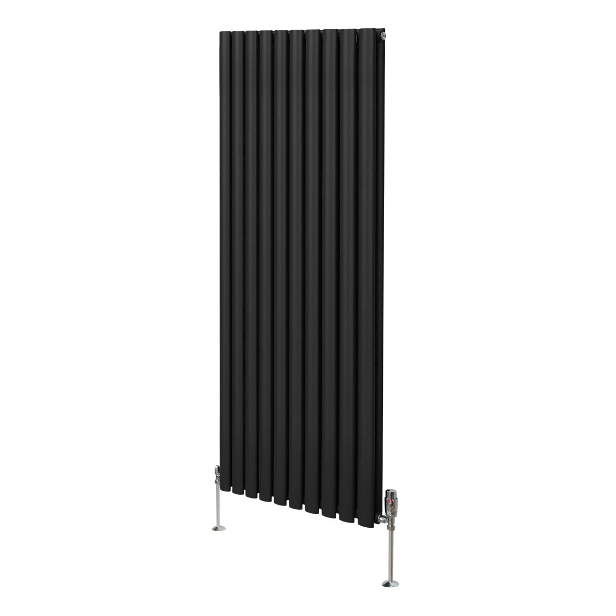 Radiateur à Colonne Ovale & Robinet Thermostatique Chromé - 1600mm x 600mm – Noir